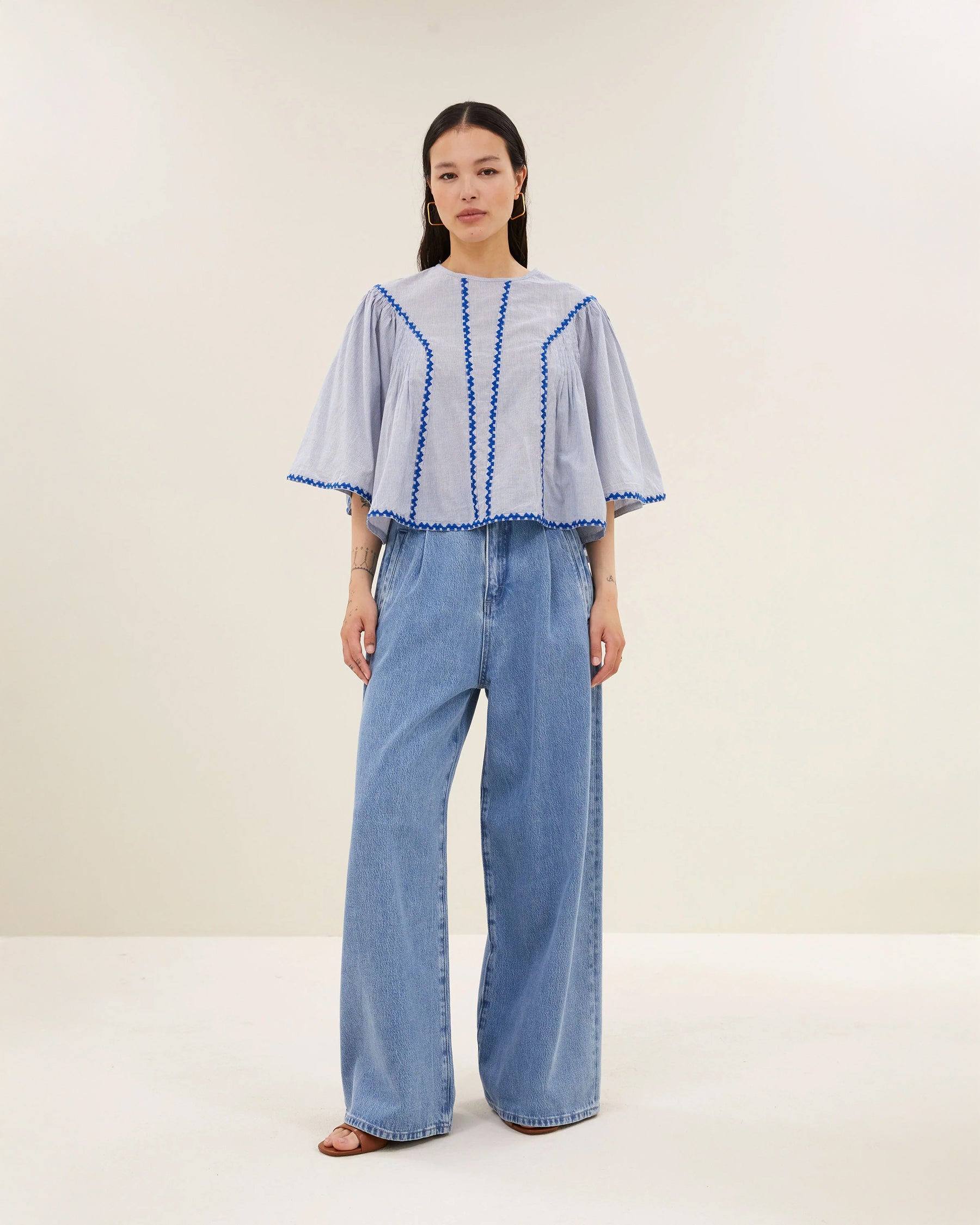 Davin Pinstripe Blouse - Blue