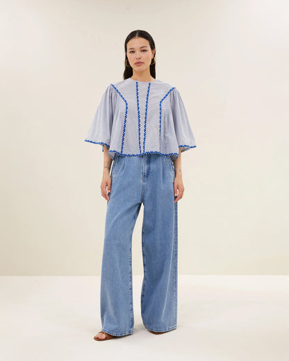 Davin Pinstripe Blouse - Blue