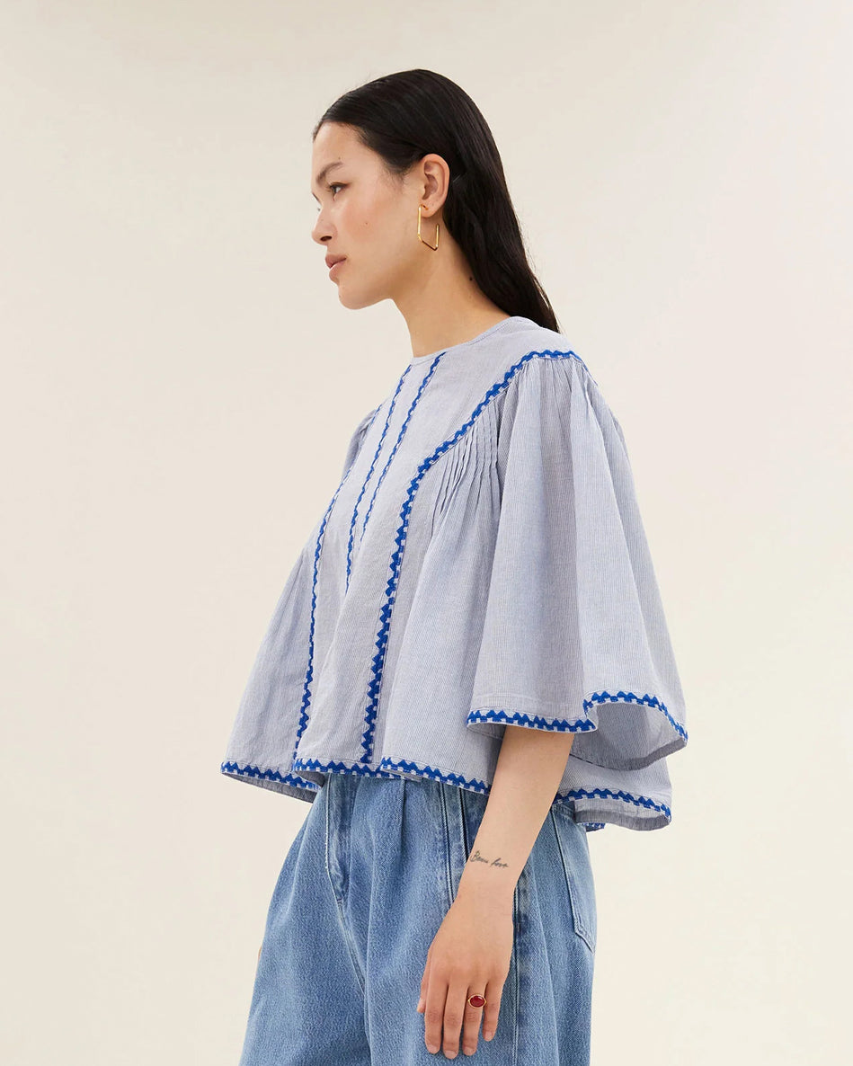 Davin Pinstripe Blouse - Blue