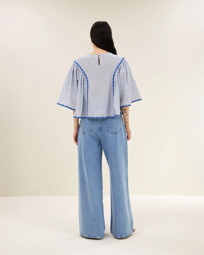 Davin Pinstripe Blouse - Blue