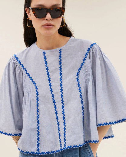 Davin Pinstripe Blouse - Blue