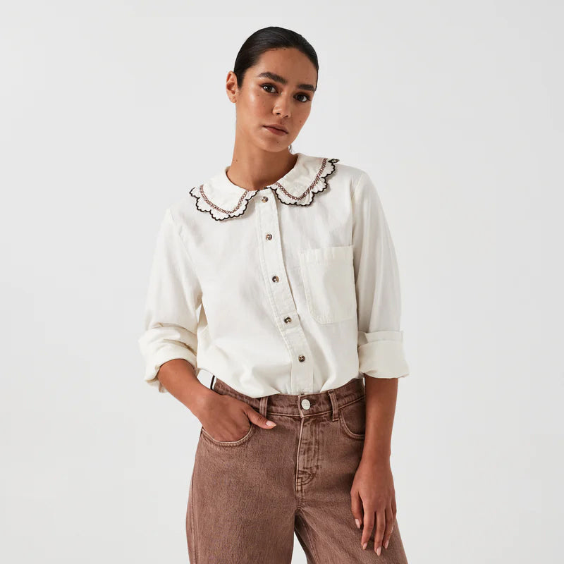 Delilah Blouse - Ecru With Contrast Denim