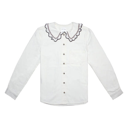 Delilah Blouse - Ecru With Contrast Denim