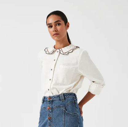 Delilah Blouse - Ecru With Contrast Denim