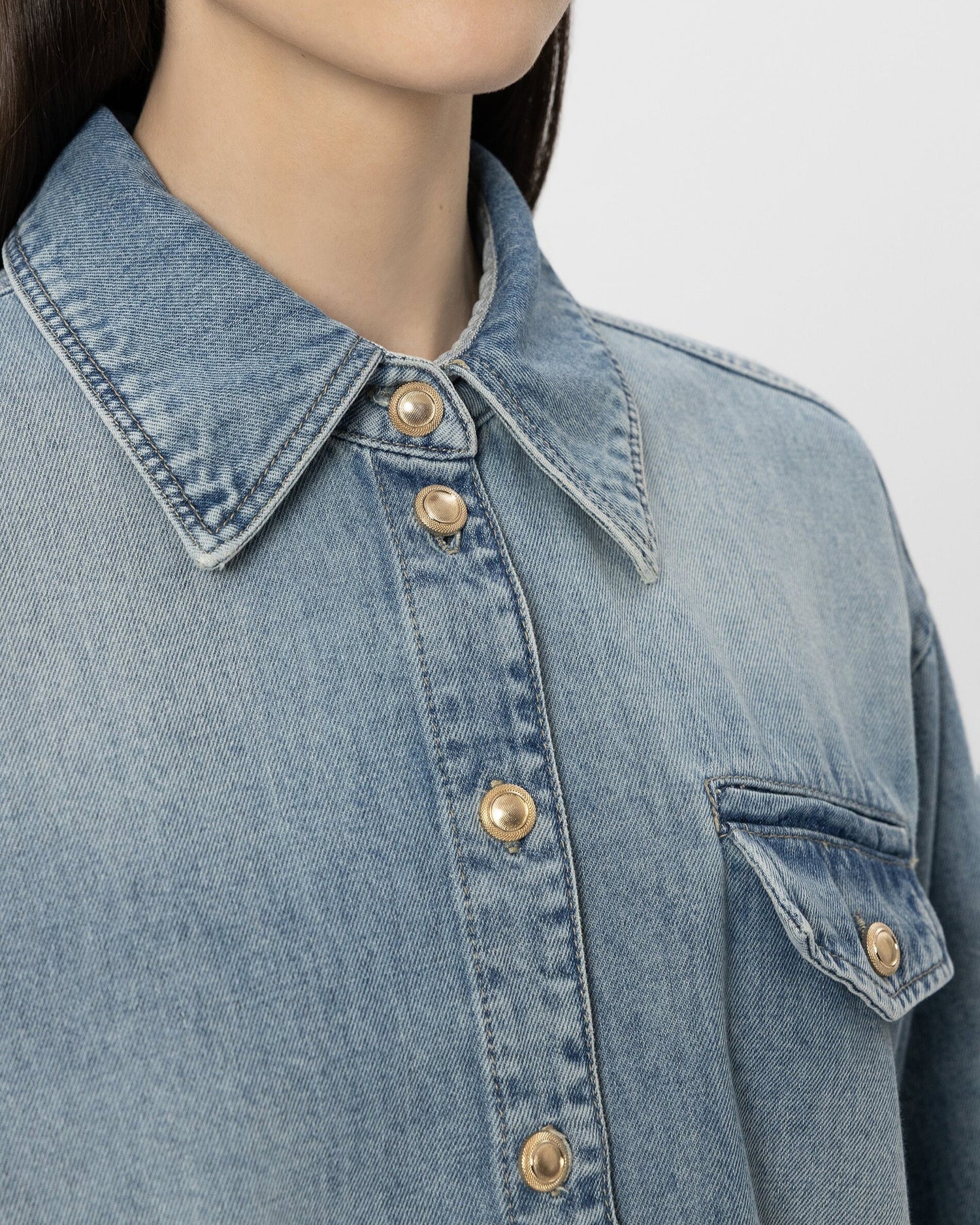 Denim Shirt Raw Hem - Denim
