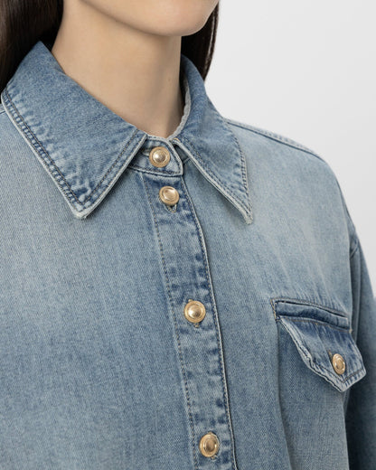 Denim Shirt Raw Hem - Denim