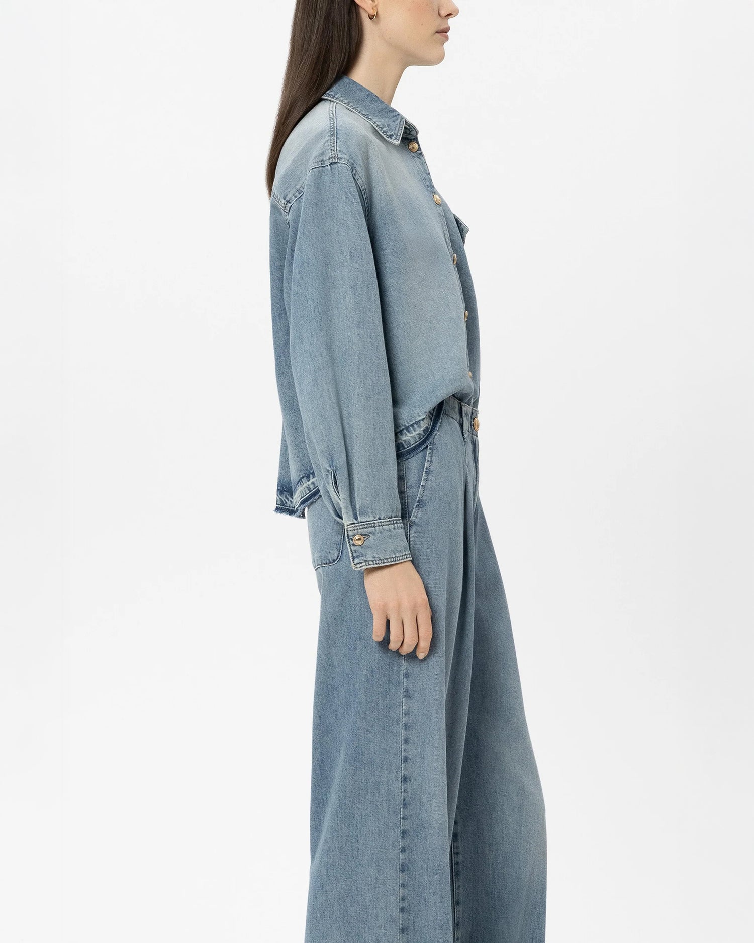 Denim Shirt Raw Hem - Denim