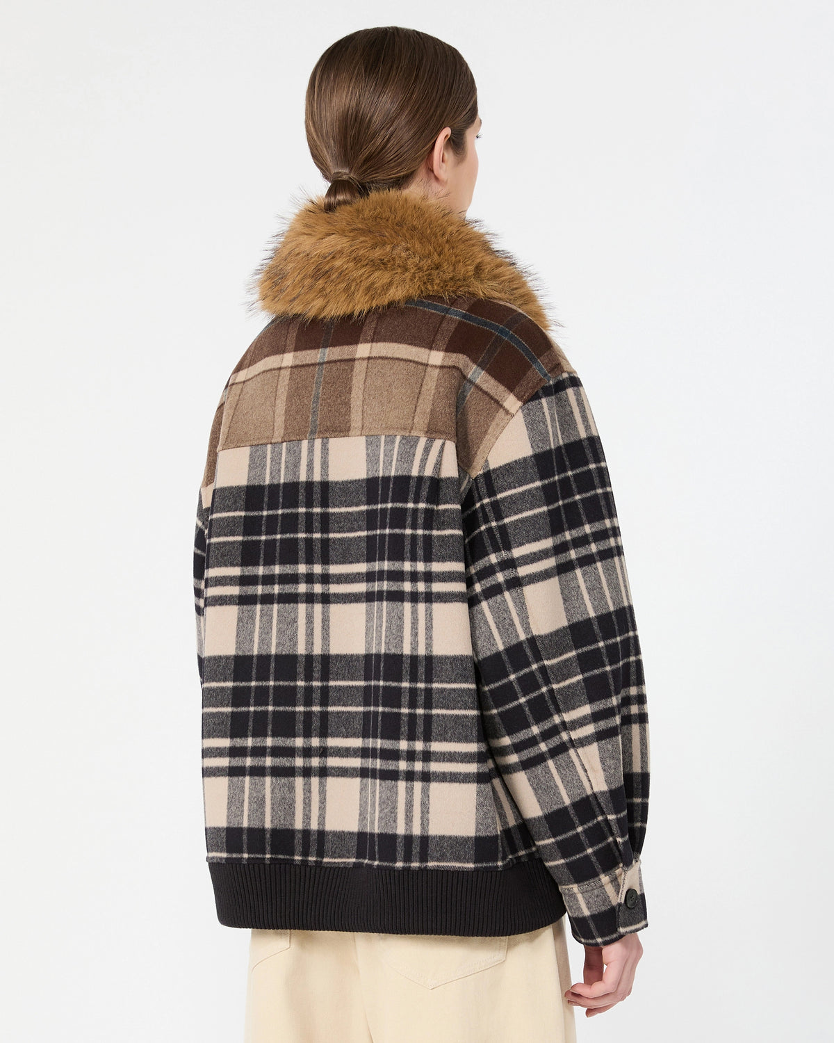 Divina Check Fur Bomber Jacket - Check