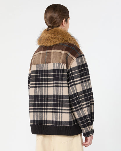 Divina Check Fur Bomber Jacket - Check