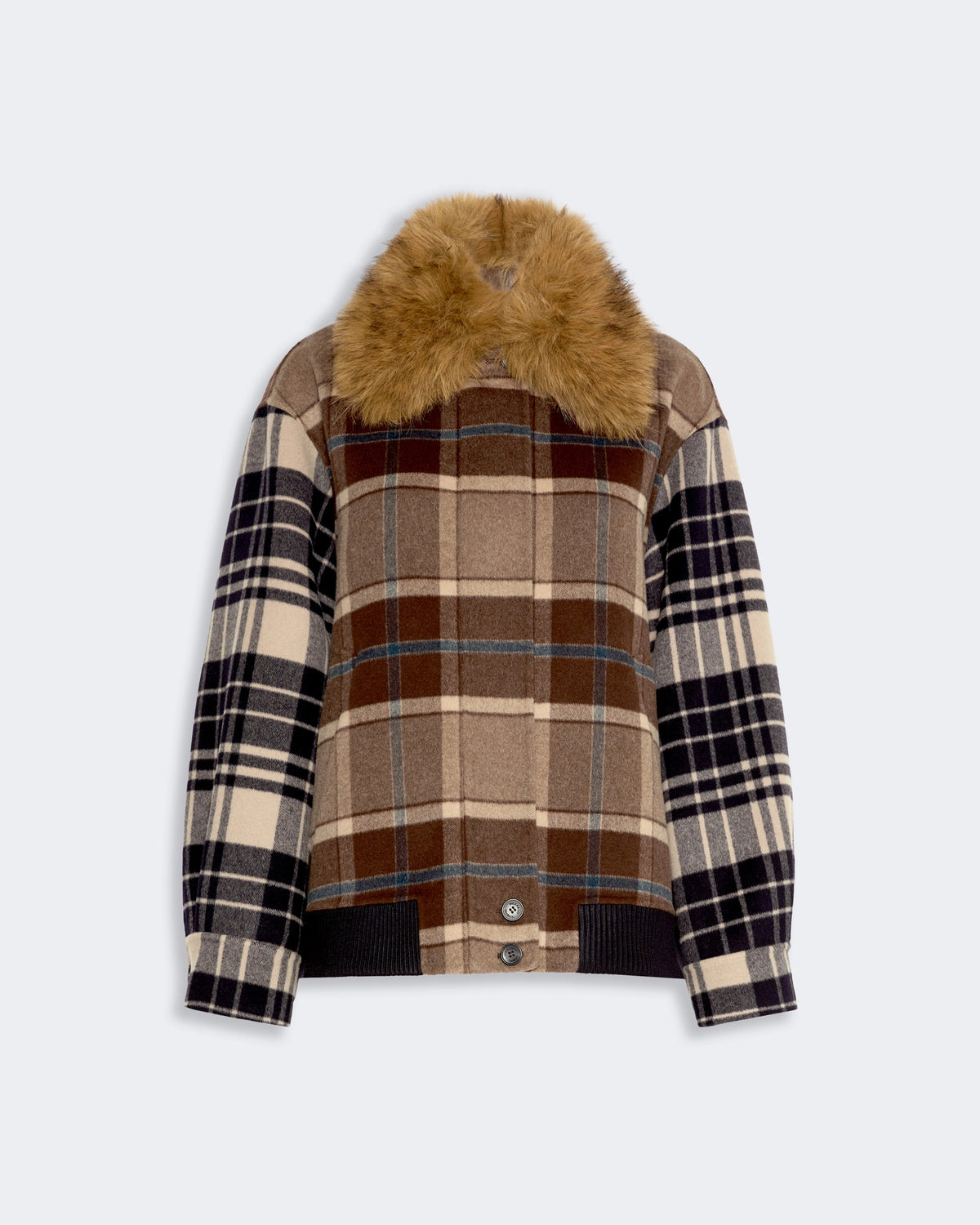 Divina Check Fur Bomber Jacket - Check