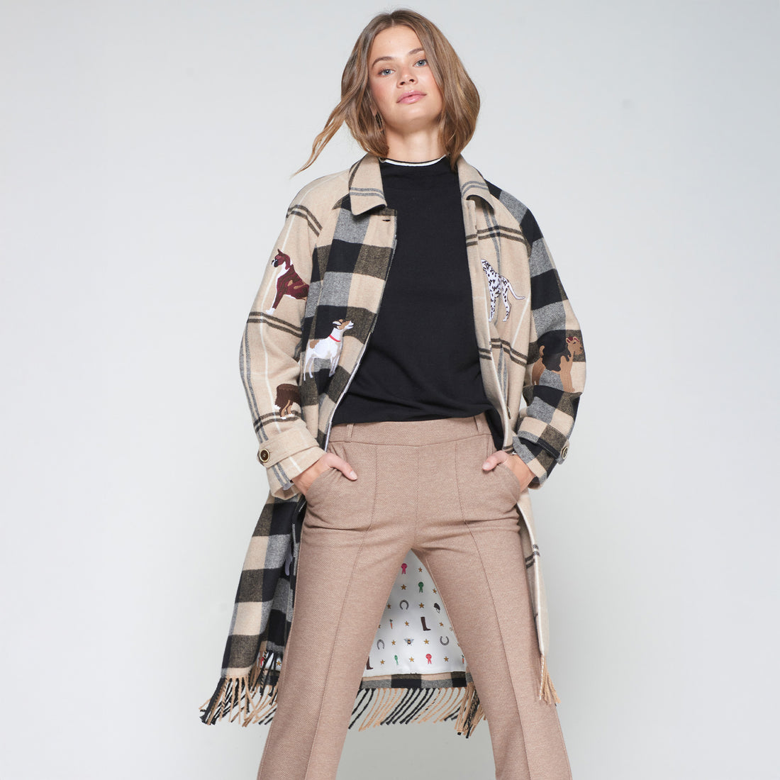 Dog Check Coat - Beige