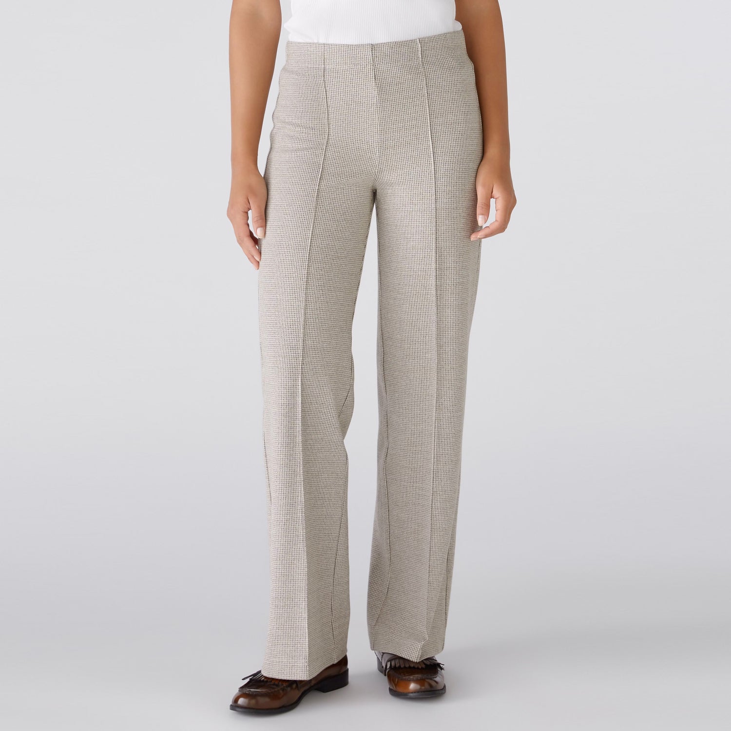 Dogtooth Pull On Trousers - Brown White