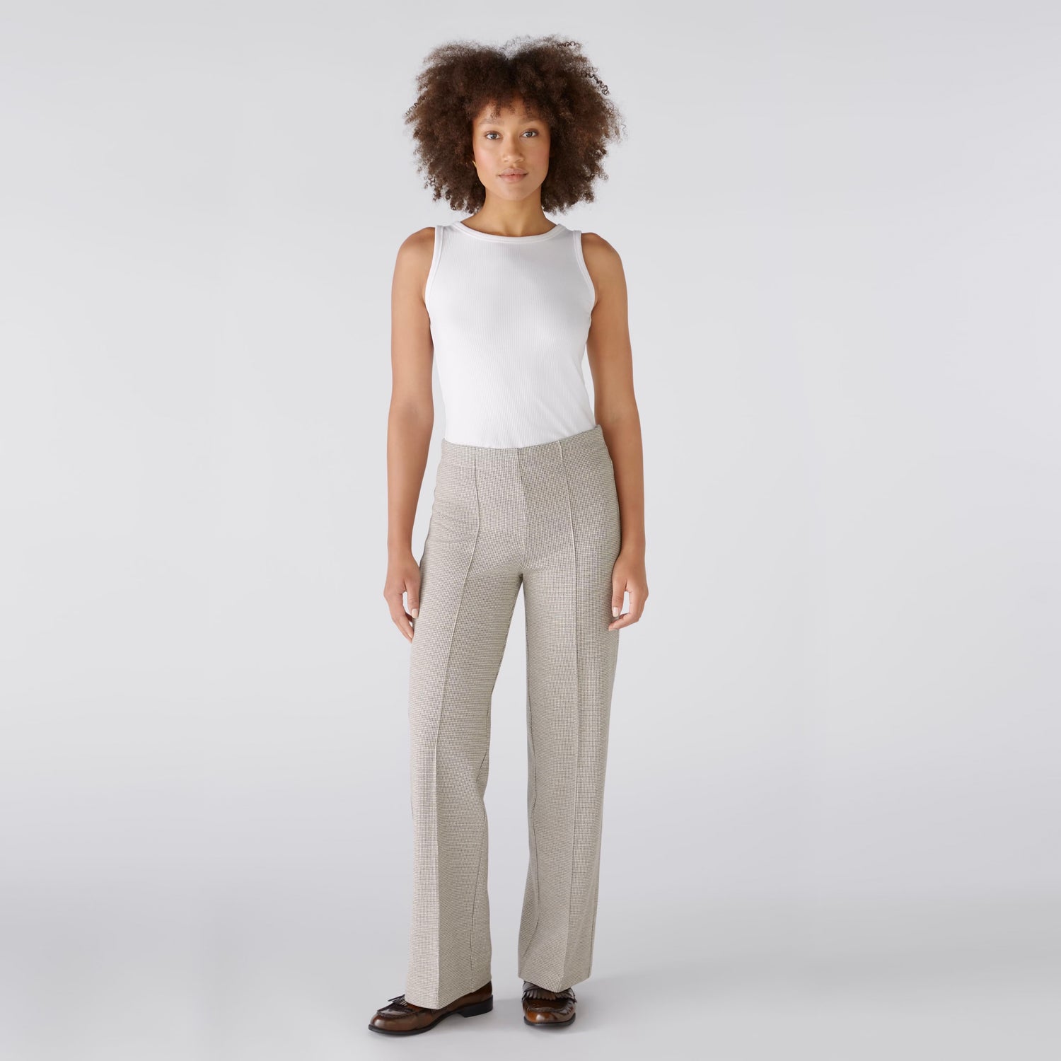 Dogtooth Pull On Trousers - Brown White