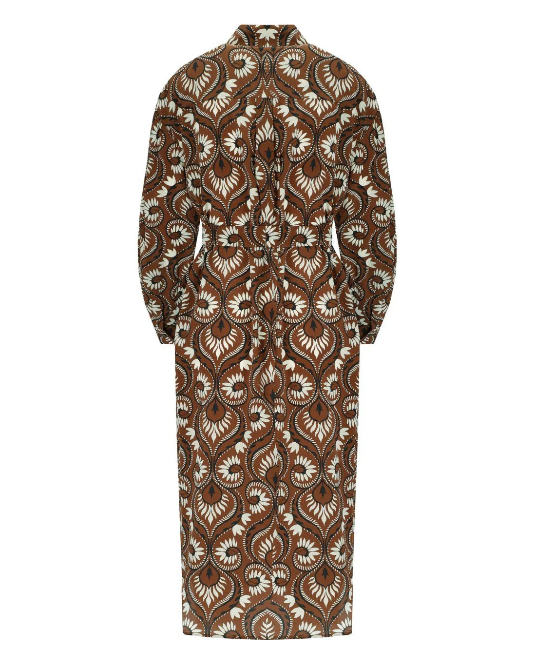 Dolmen 100% Silk Patterned Dress - Tobacco