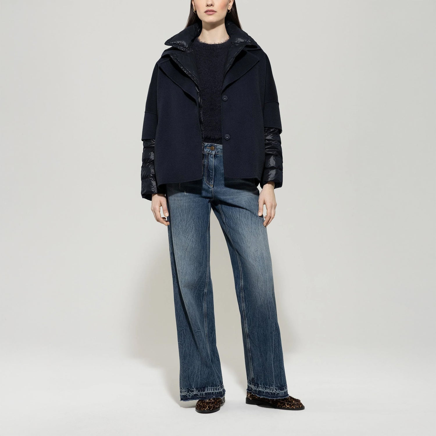 Double Face Cape Jacket - Navy