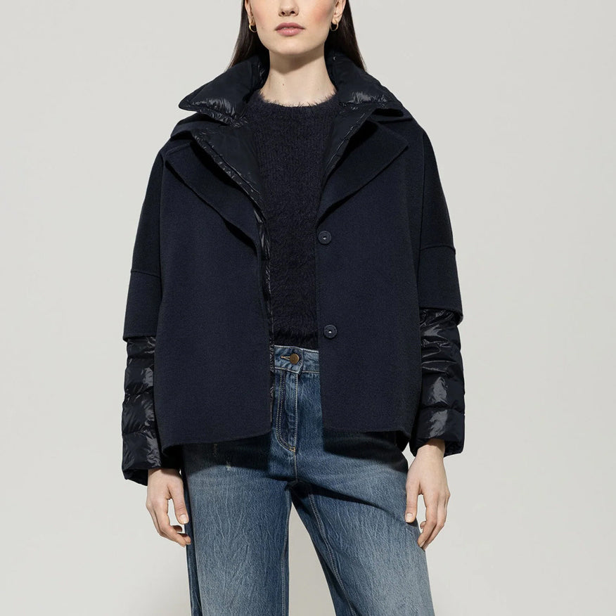 Double Face Cape Jacket - Navy