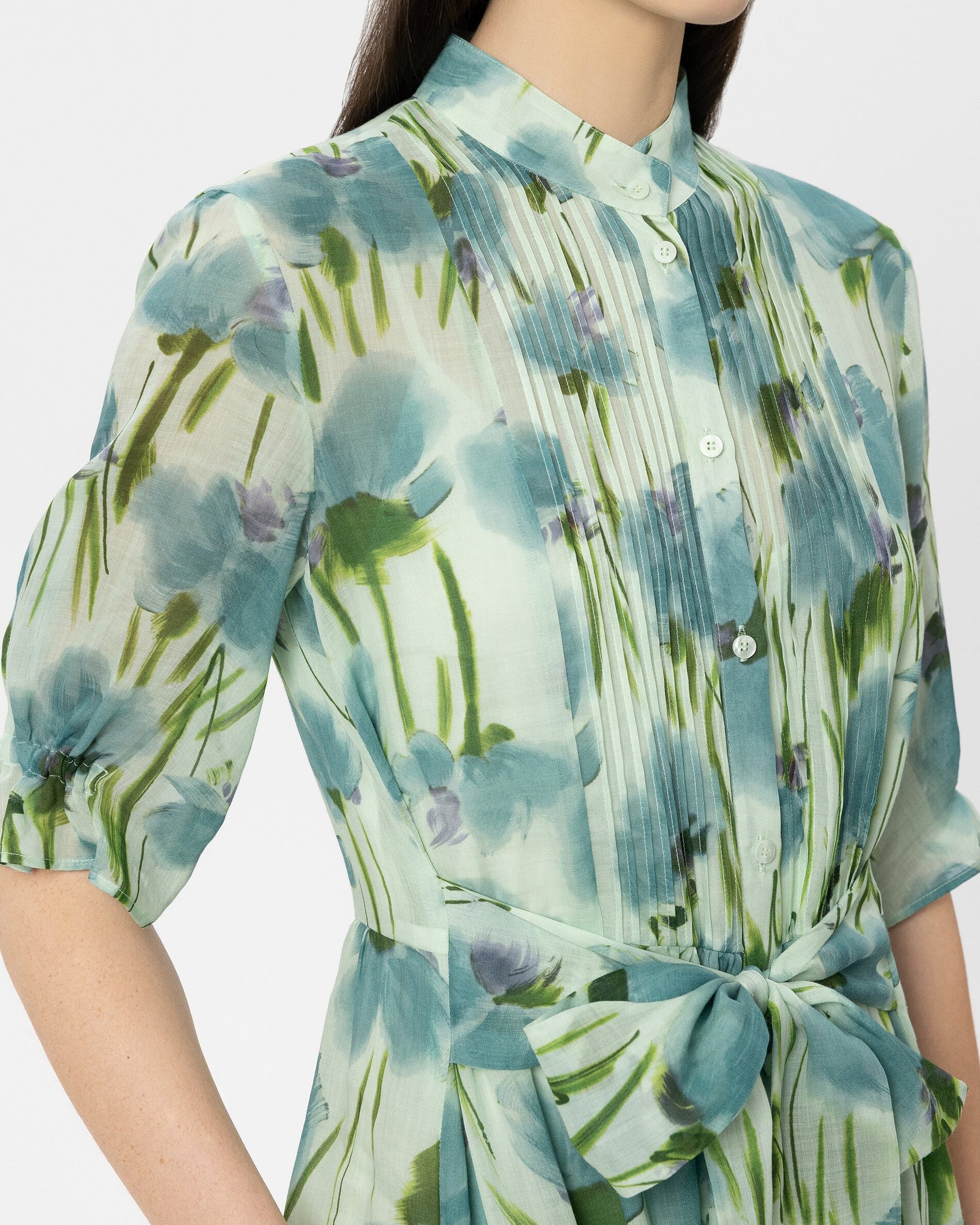 Dress With Floral Print - Moss Green