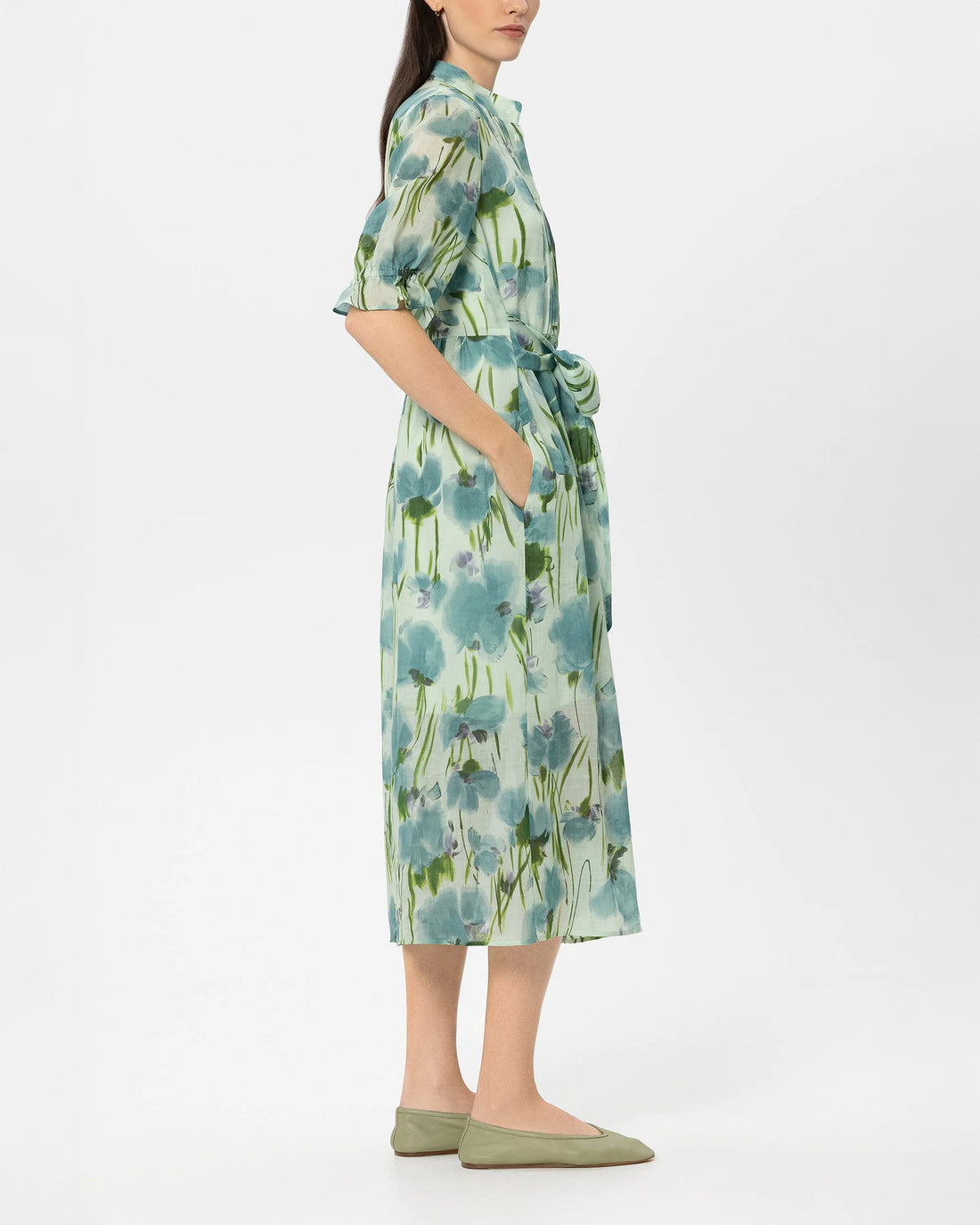 Dress With Floral Print - Moss Green