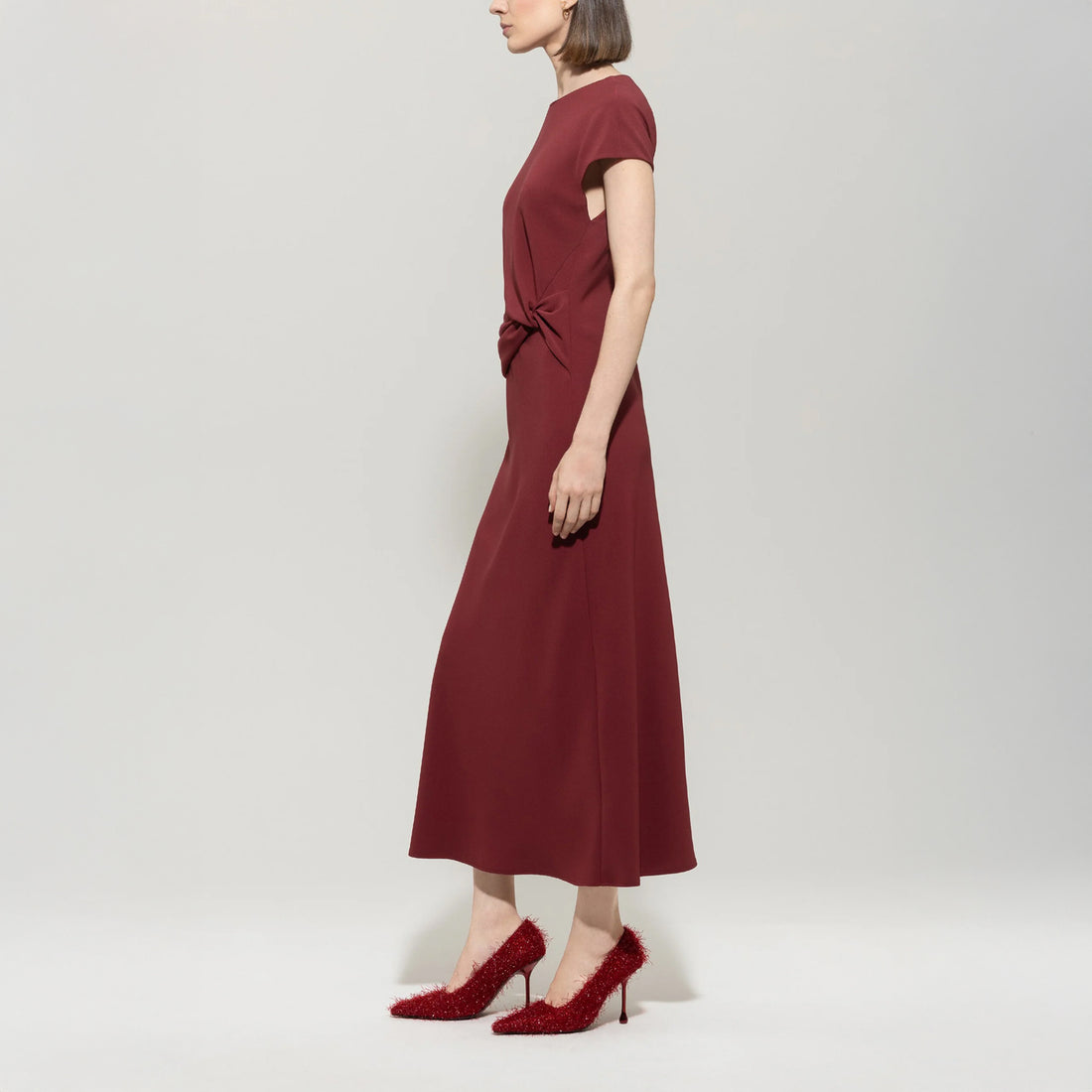 Dress With Drape Detail - Berry Red