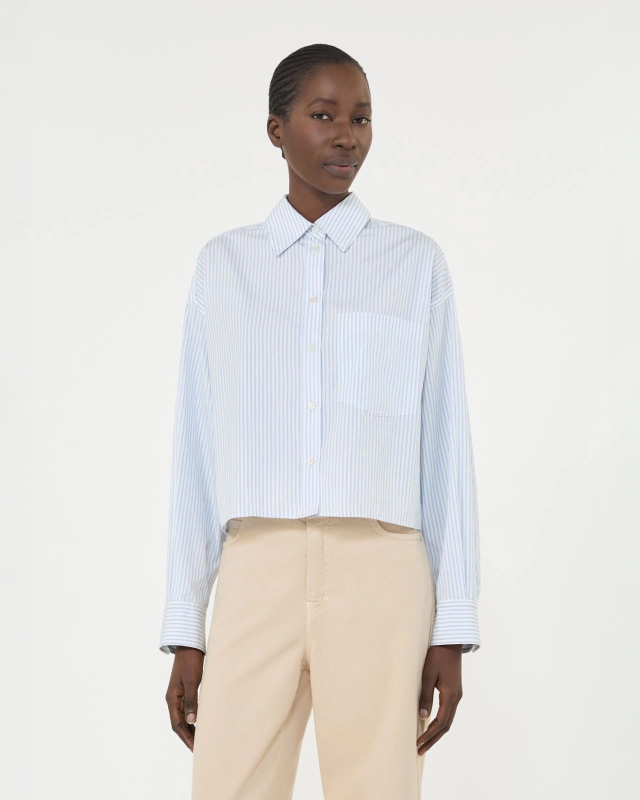 Eden Cotton Stripe Pleated Back Shirt - Light Blue