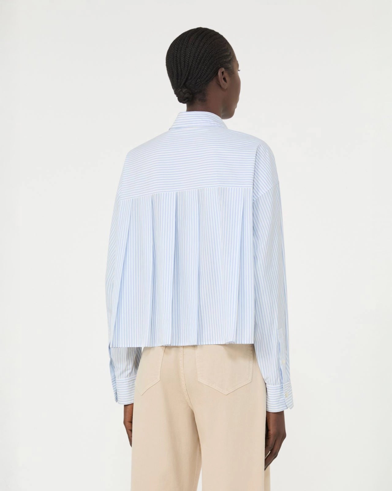 Eden Cotton Stripe Pleated Back Shirt - Light Blue