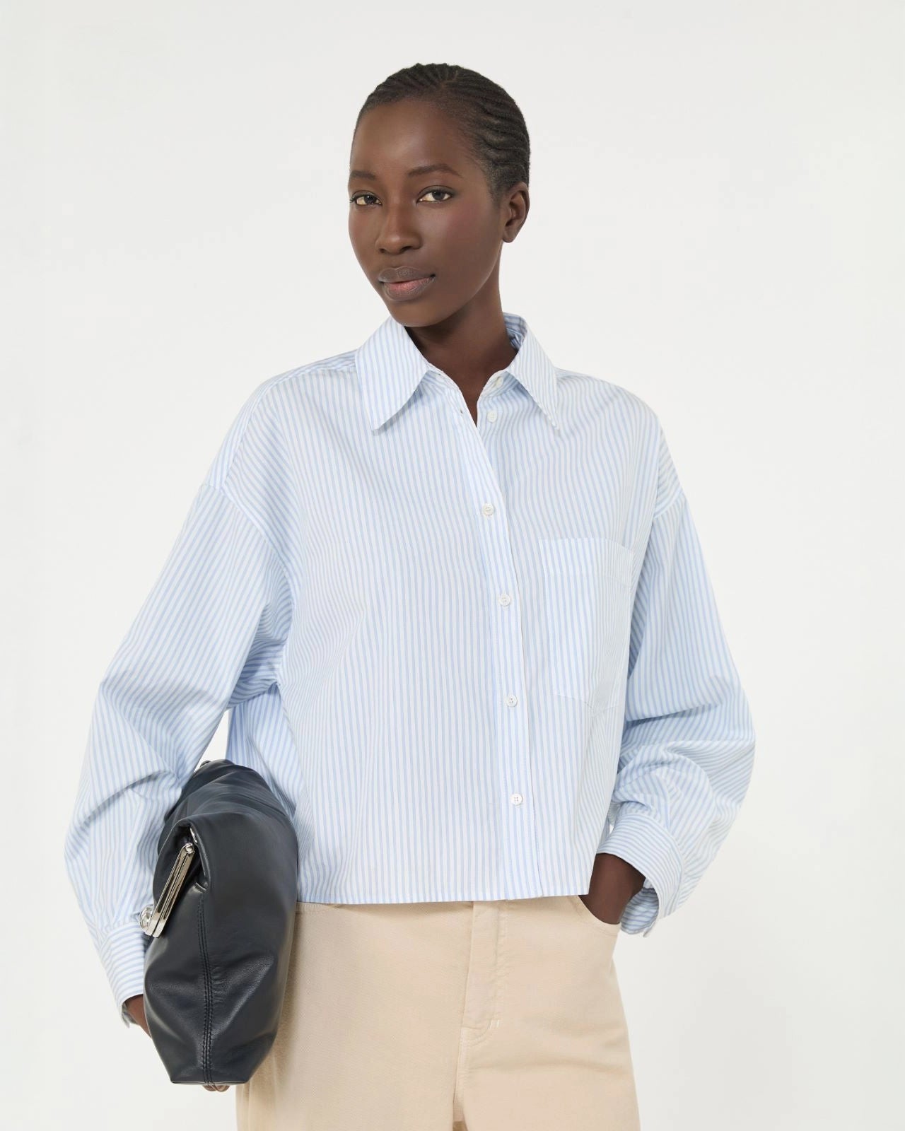 Eden Cotton Stripe Pleated Back Shirt - Light Blue