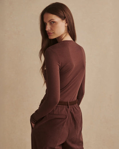 Edna Long Sleeve Fitted Tee - Mahogany