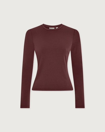 Edna Long Sleeve Fitted Tee - Mahogany