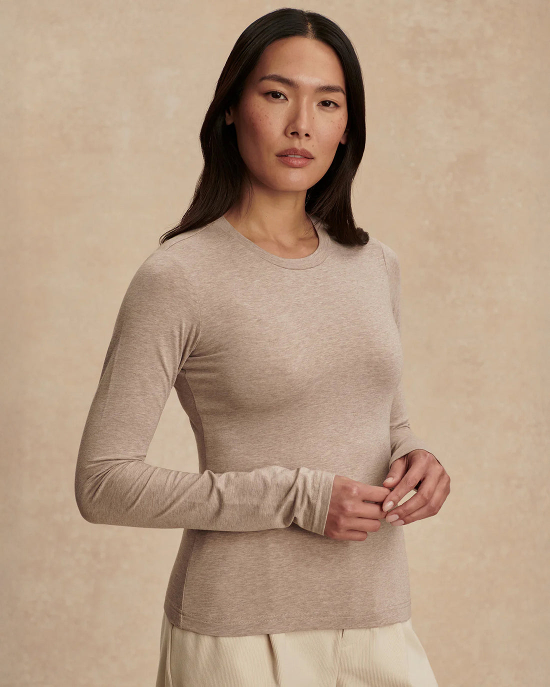 Edna Long Sleeve Fitted Tee - Taupe Marl