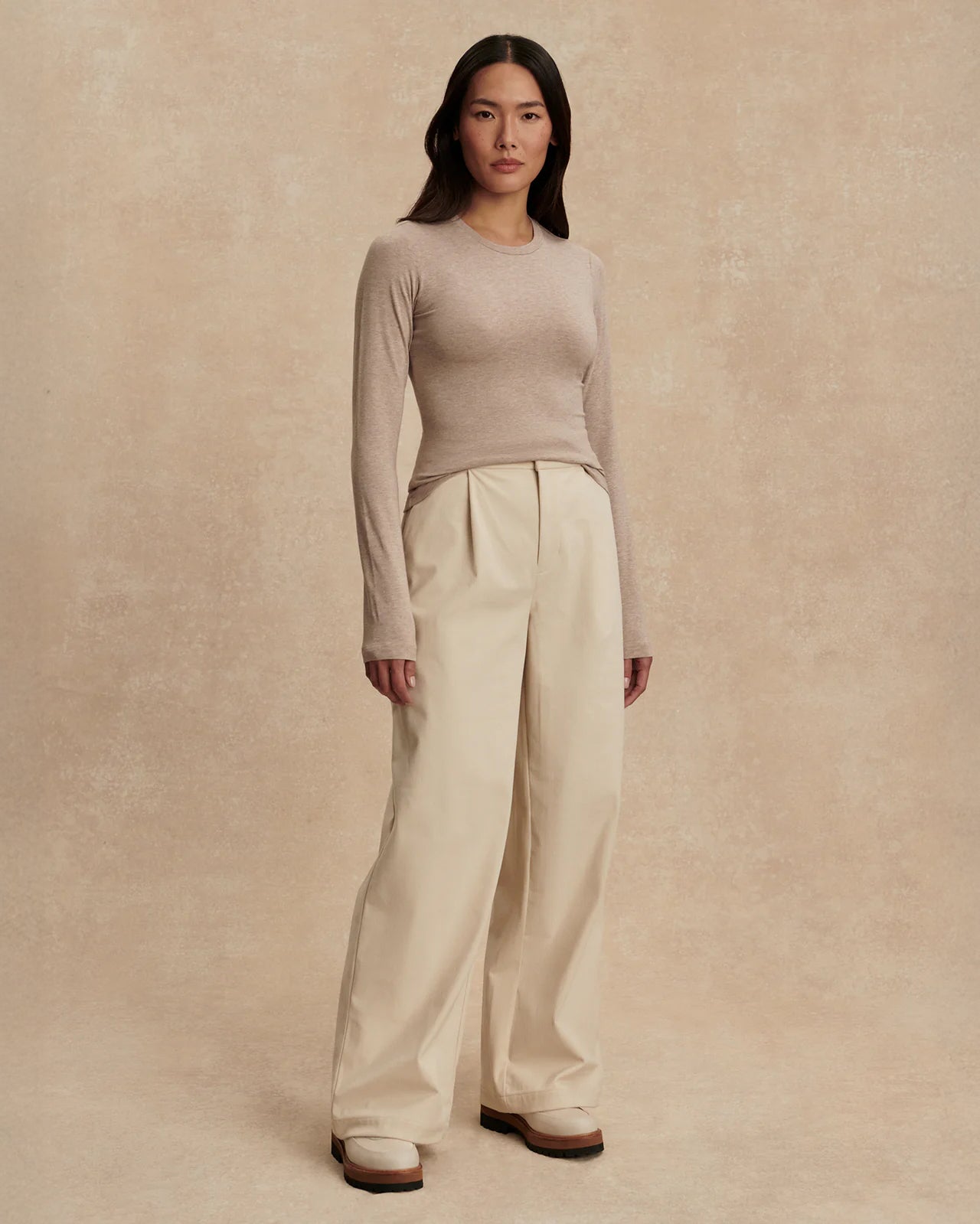 Edna Long Sleeve Fitted Tee - Taupe Marl