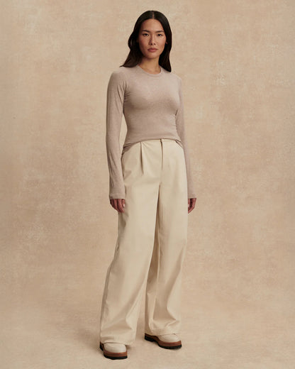 Edna Long Sleeve Fitted Tee - Taupe Marl