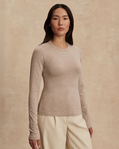 Edna Long Sleeve Fitted Tee - Taupe Marl