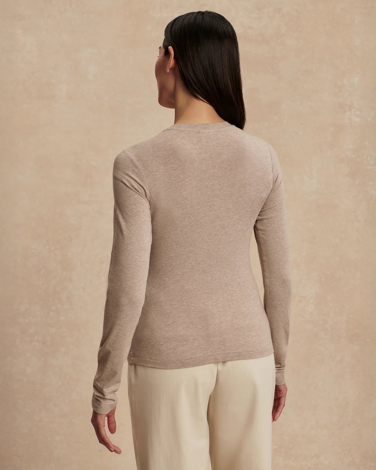 Edna Long Sleeve Fitted Tee - Taupe Marl