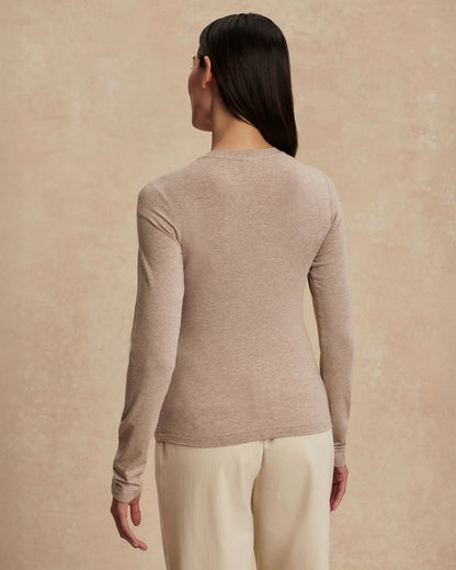 Edna Long Sleeve Fitted Tee - Taupe Marl