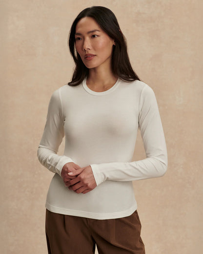 Edna Long Sleeve Fitted Tee - White