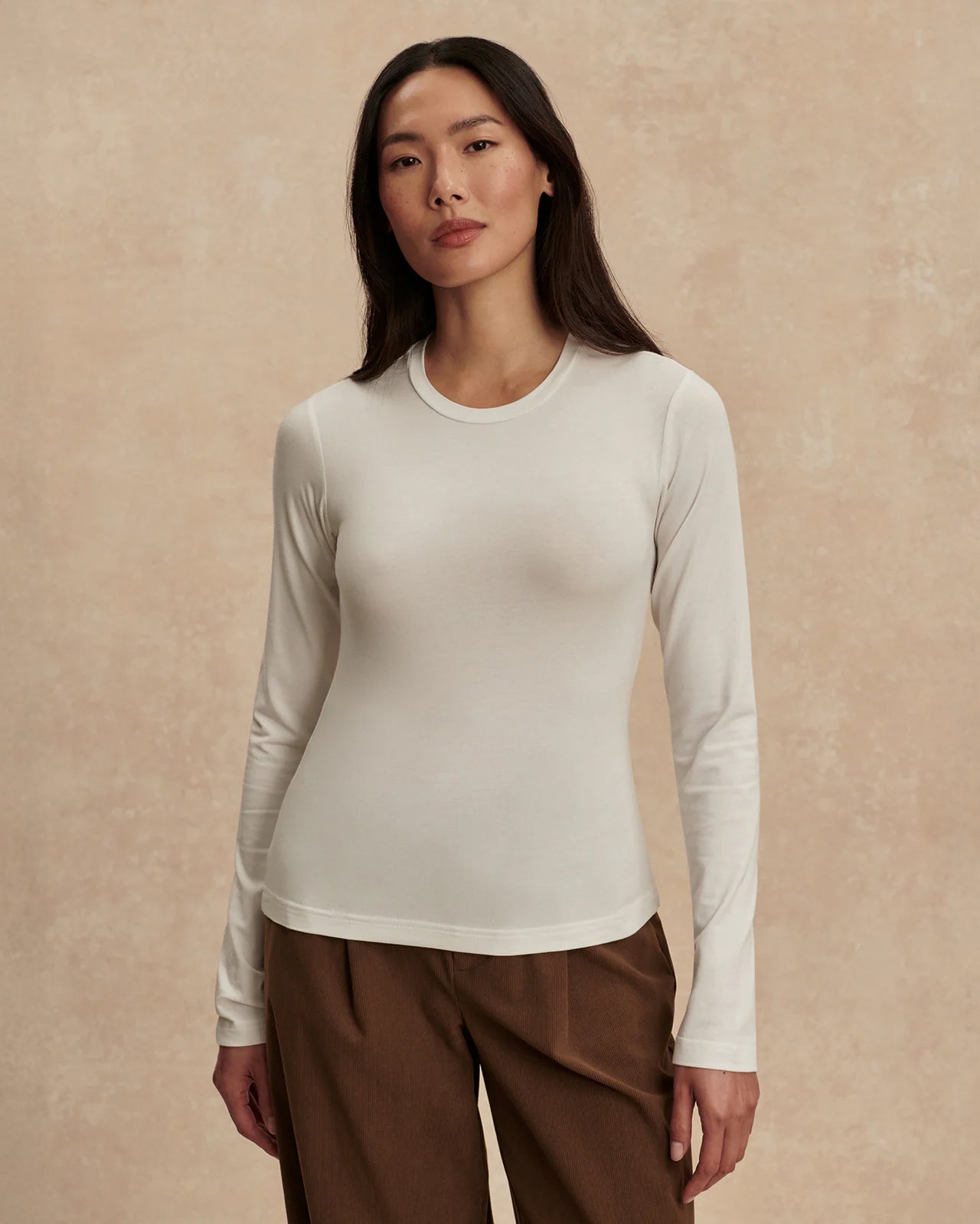 Edna Long Sleeve Fitted Tee - White