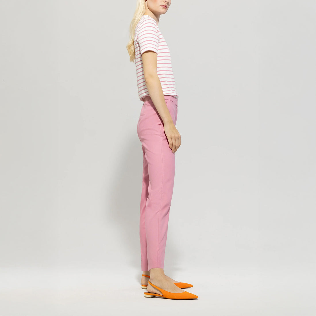 Elastic Back Gabardine Stretch Trousers - Cherry Blossom