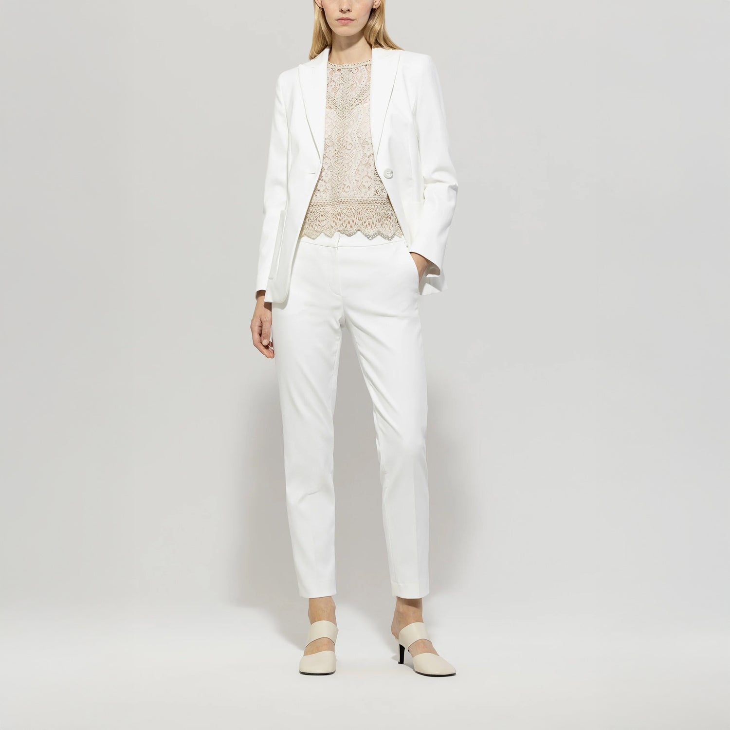 Elastic Back Gabardine Stretch Trousers - Off White