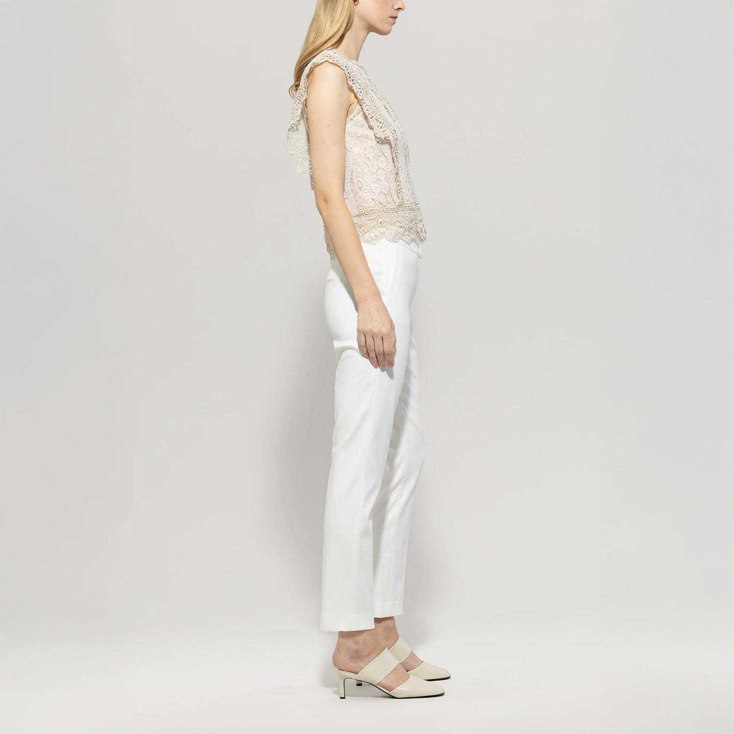 Elastic Back Gabardine Stretch Trousers - Off White