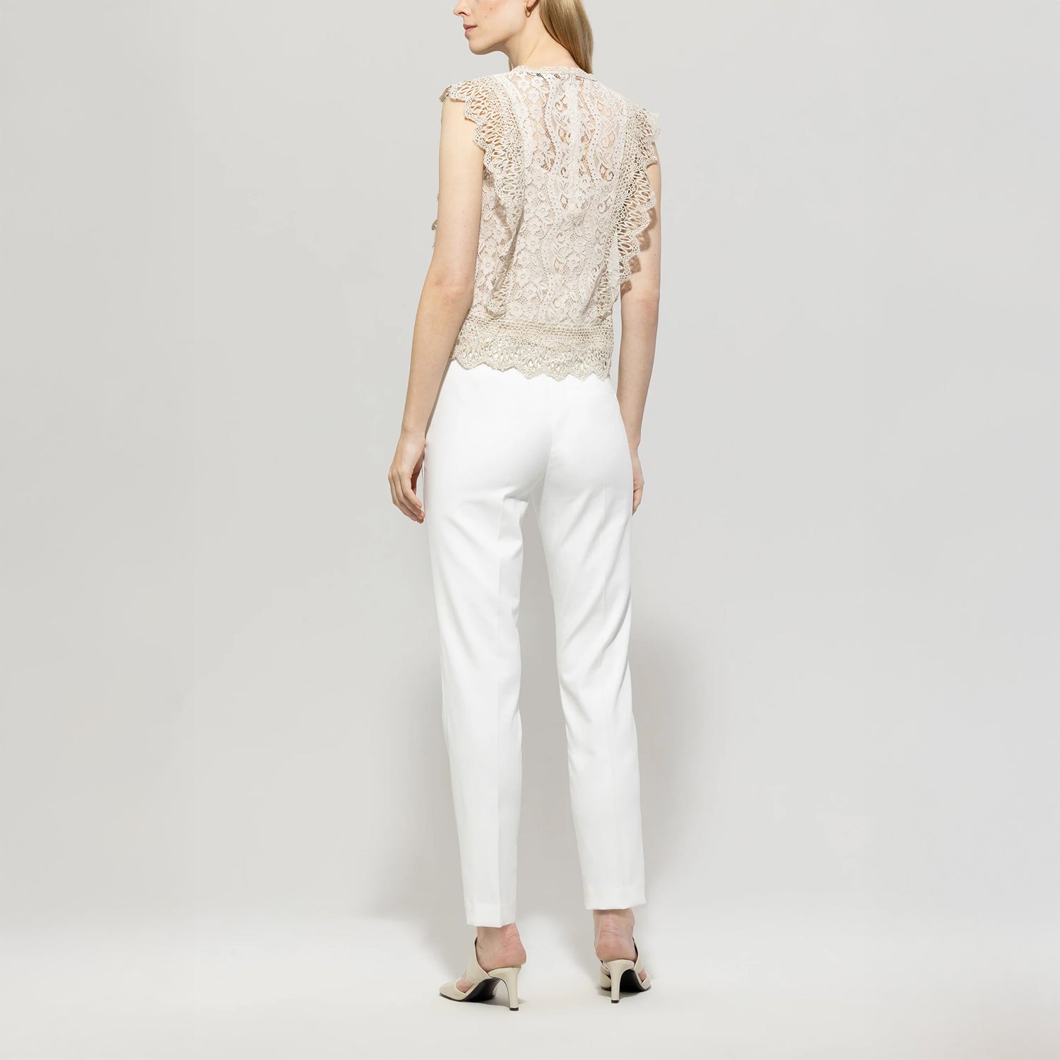 Elastic Back Gabardine Stretch Trousers - Off White