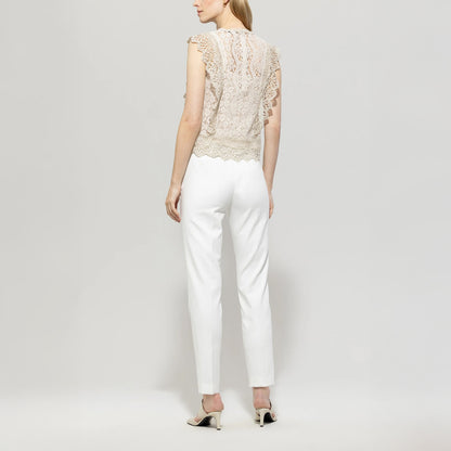 Elastic Back Gabardine Stretch Trousers - Off White