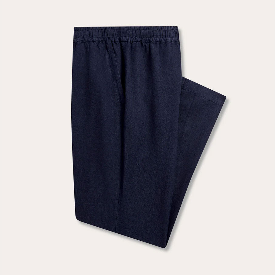 Eleuthera Plain Linen Trousers - Navy Blue