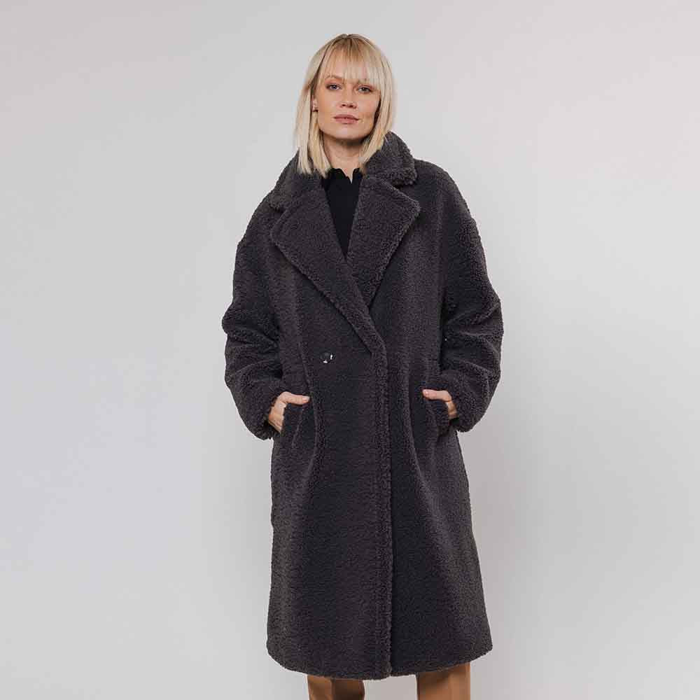 Elicia Teddy Double Breasted Coat - Graphite