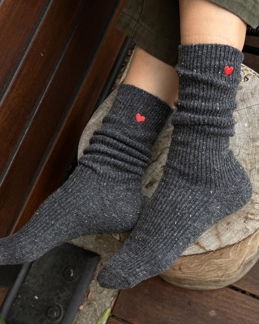 Embroidered Snow Sock - Charcoal