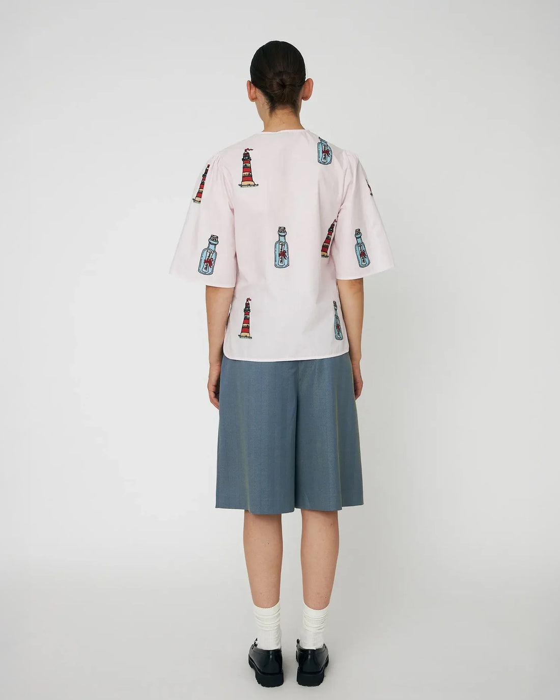 Embroidered Bow Shirt - Pale Pink