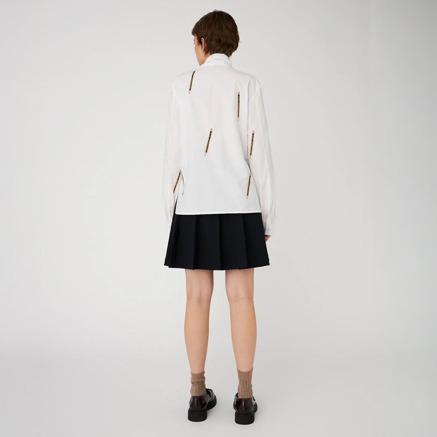 Embroidered Cotton Bow Shirt - White