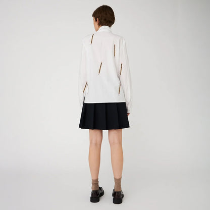 Embroidered Cotton Bow Shirt - White