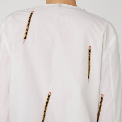 Embroidered Cotton Bow Shirt - White