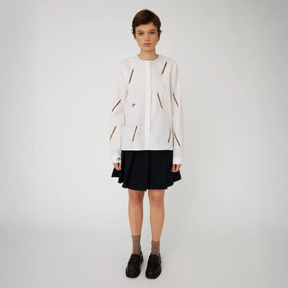 Embroidered Cotton Bow Shirt - White