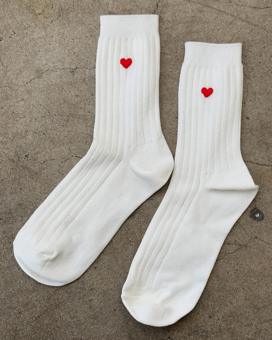 Embroidered Her Socks - Classic White + Heart